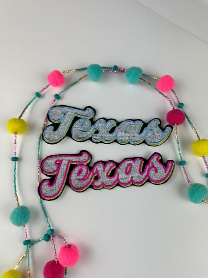 Texas Embroidery Sew On Patch with Adhesive Backing for Placement, Pink and Blue Texas Designs, State Pride Patch for Jackets & Bags