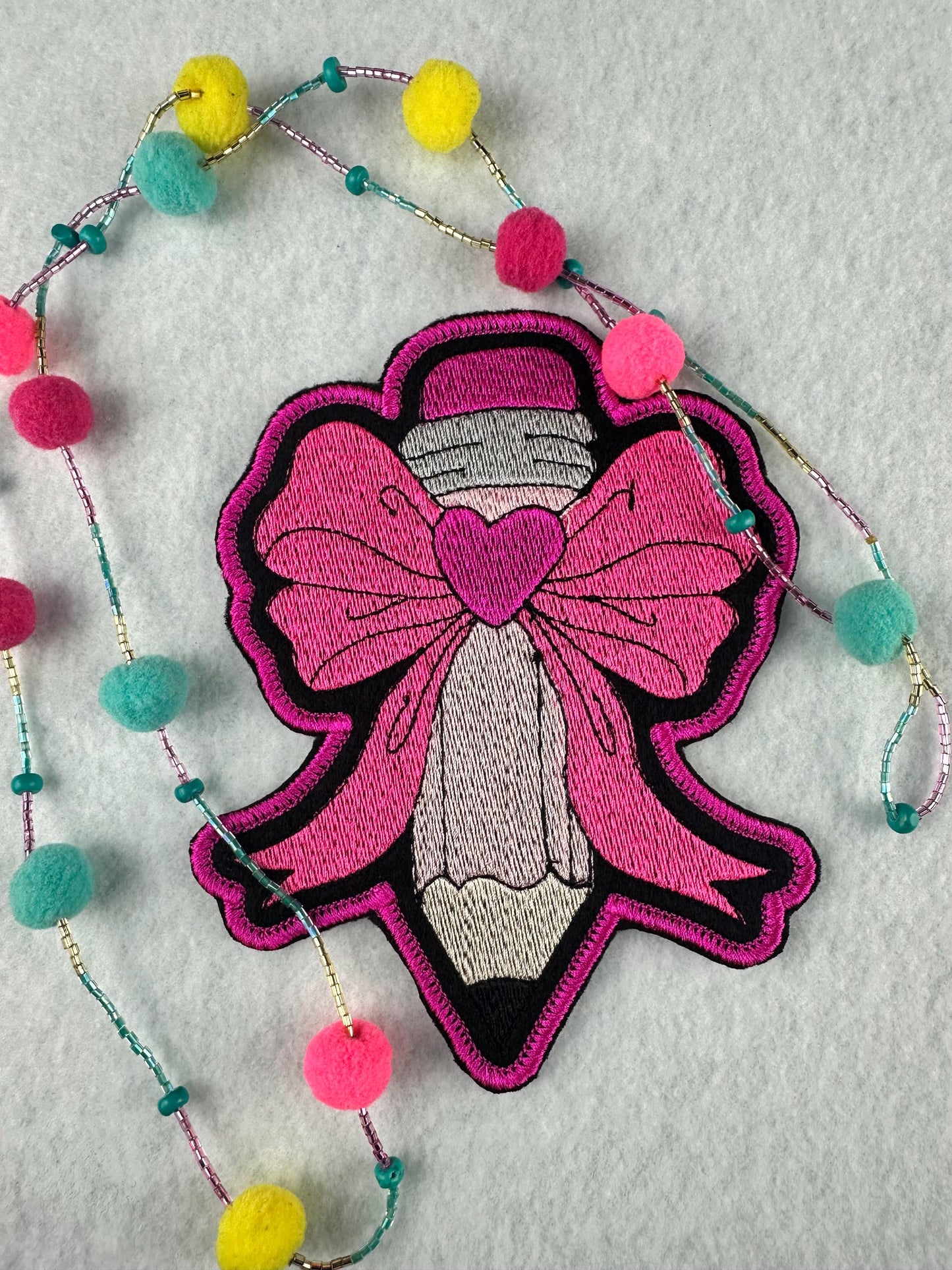 Pencil Bow Embroidery Patch – Our larger design. Cute Teacher Accessory for Back to School. 10.00