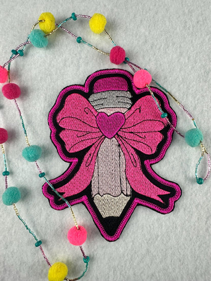 Pencil Bow Embroidery Patch – Our larger design. Cute Teacher Accessory for Back to School. 10.00