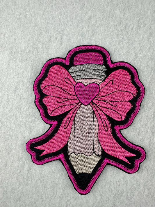 Pencil Bow Embroidery Patch – Our larger design. Cute Teacher Accessory for Back to School. 10.00