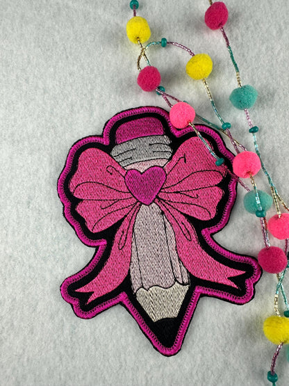 Pencil Bow Embroidery Patch – Our larger design. Cute Teacher Accessory for Back to School. 10.00