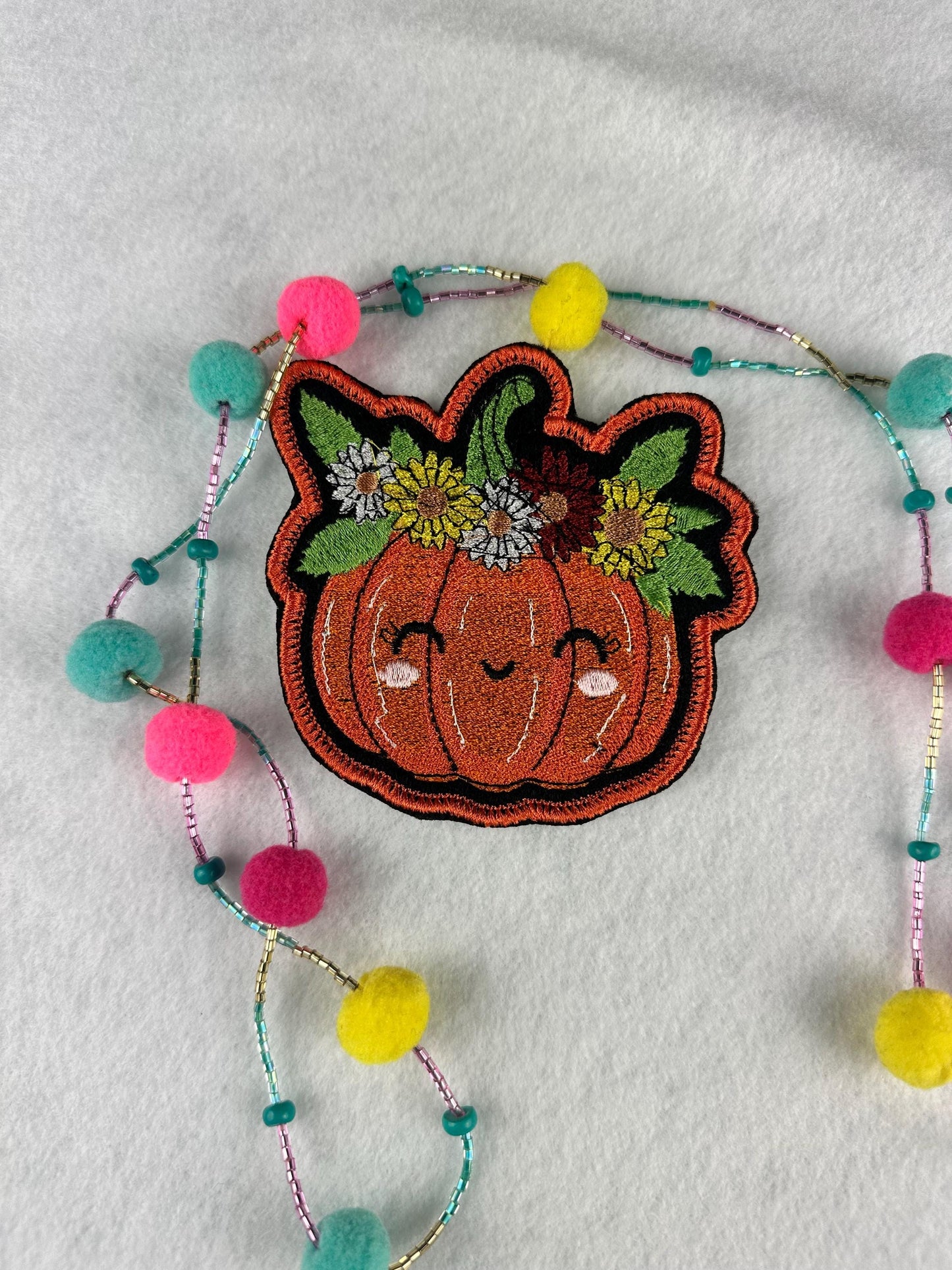 Cute Pumpkin with Headphones Embroidery Patch-Smiling Halloween Patch with music headphones and cute smile. 6.33