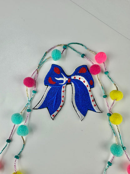 Cheer Embroidery Patch Bow: Team Spirit Sew-On with Iron on adhesive for placement, School, College Bow