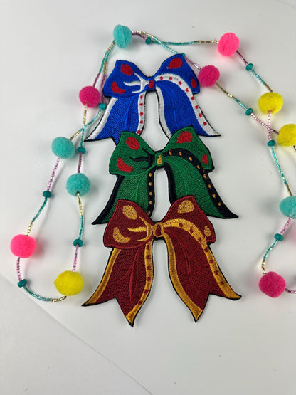 Cheer Embroidery Patch Bow: Team Spirit Sew-On with Iron on adhesive for placement, School, College Bow
