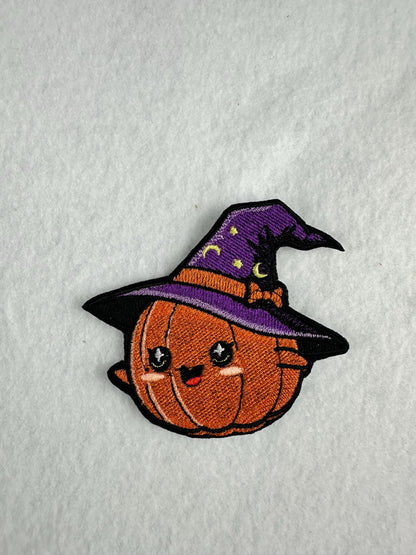 Embroidered Pumpkin Patch: Purple Witch Hat, Stars & Moon - Halloween Costume