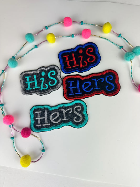 His and Hers Embroidery Patch Set: Satin Border Couple Patches