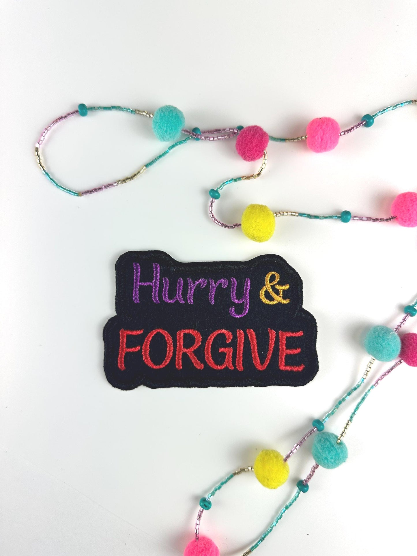 Hurry and Forgive Embroidery Patch, Inspirational Christian Sew On Patch, Faith Quote Applique for Jackets, Hoodies & Bags