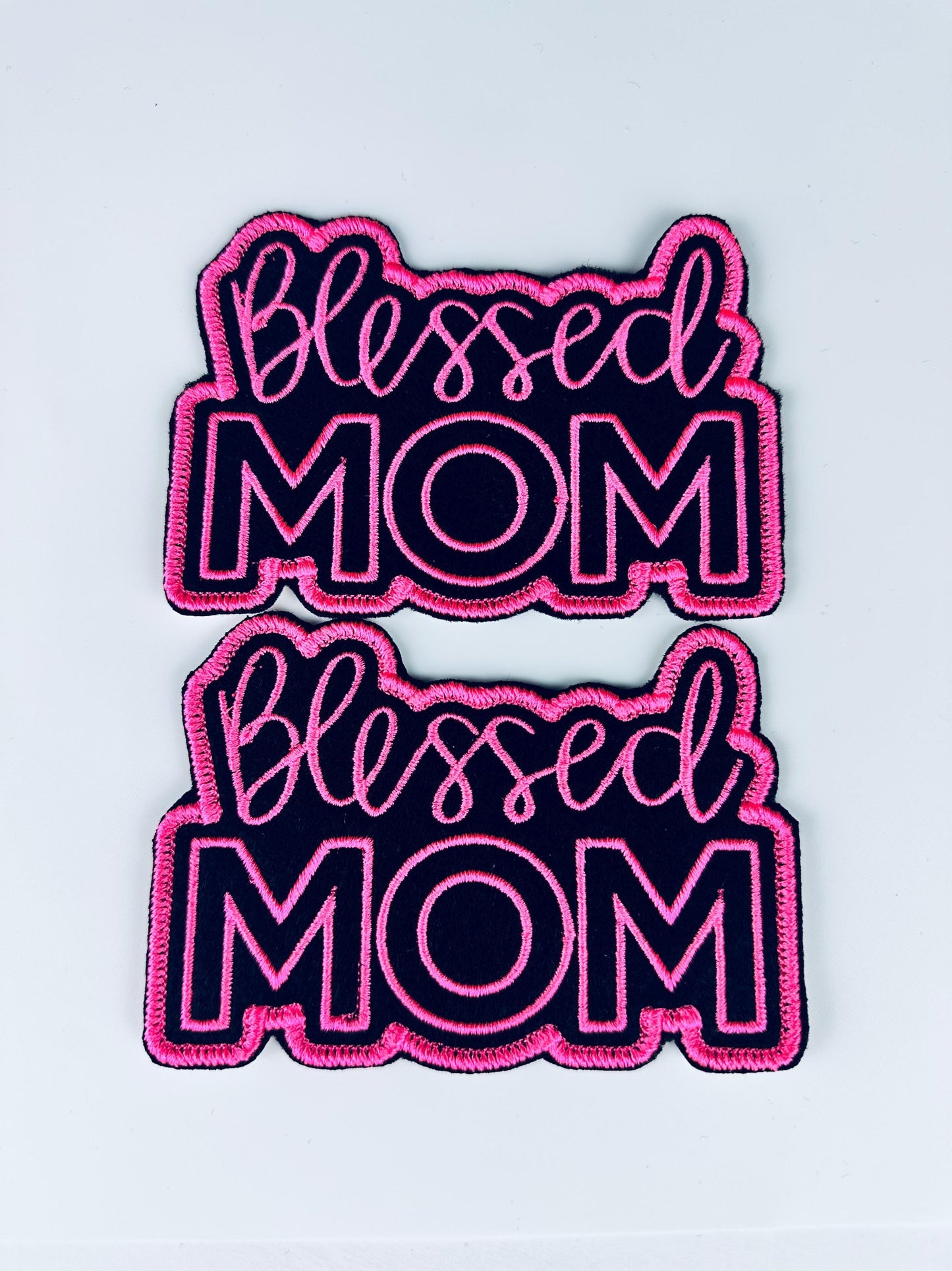Blessed Mom Embroidery Patch, Pink or Glitter Red Sew On Applique with Adhesive, Christian Mom Patch for Jackets, Bags & Bible Covers