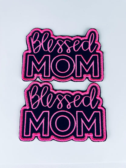 Blessed Mom Embroidery Patch, Pink or Glitter Red Sew On Applique with Adhesive, Christian Mom Patch for Jackets, Bags & Bible Covers