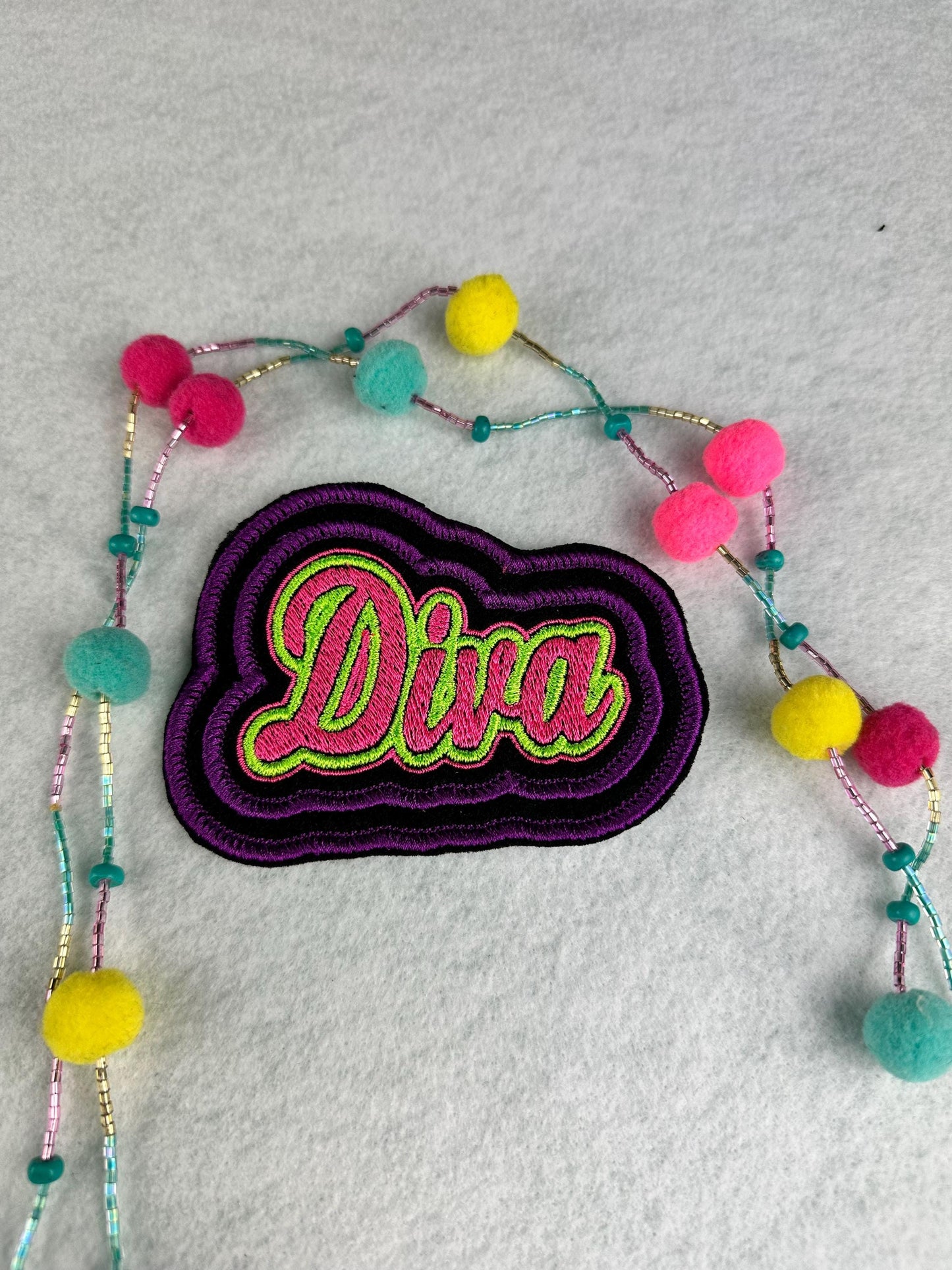 Diva Embroidery Patch: Pink, Purple, Green - Sew On
