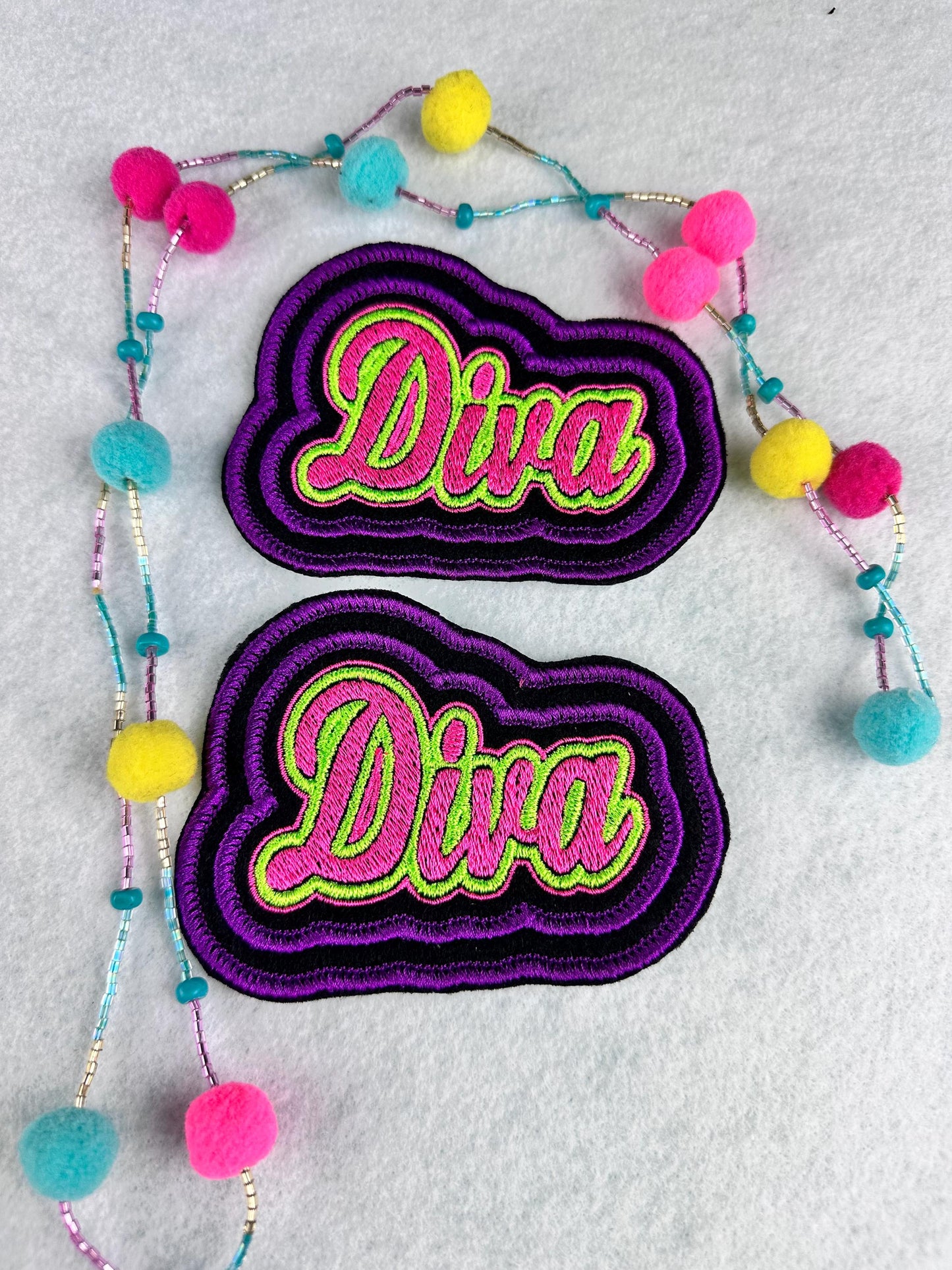 Diva Embroidery Patch: Pink, Purple, Green - Sew On