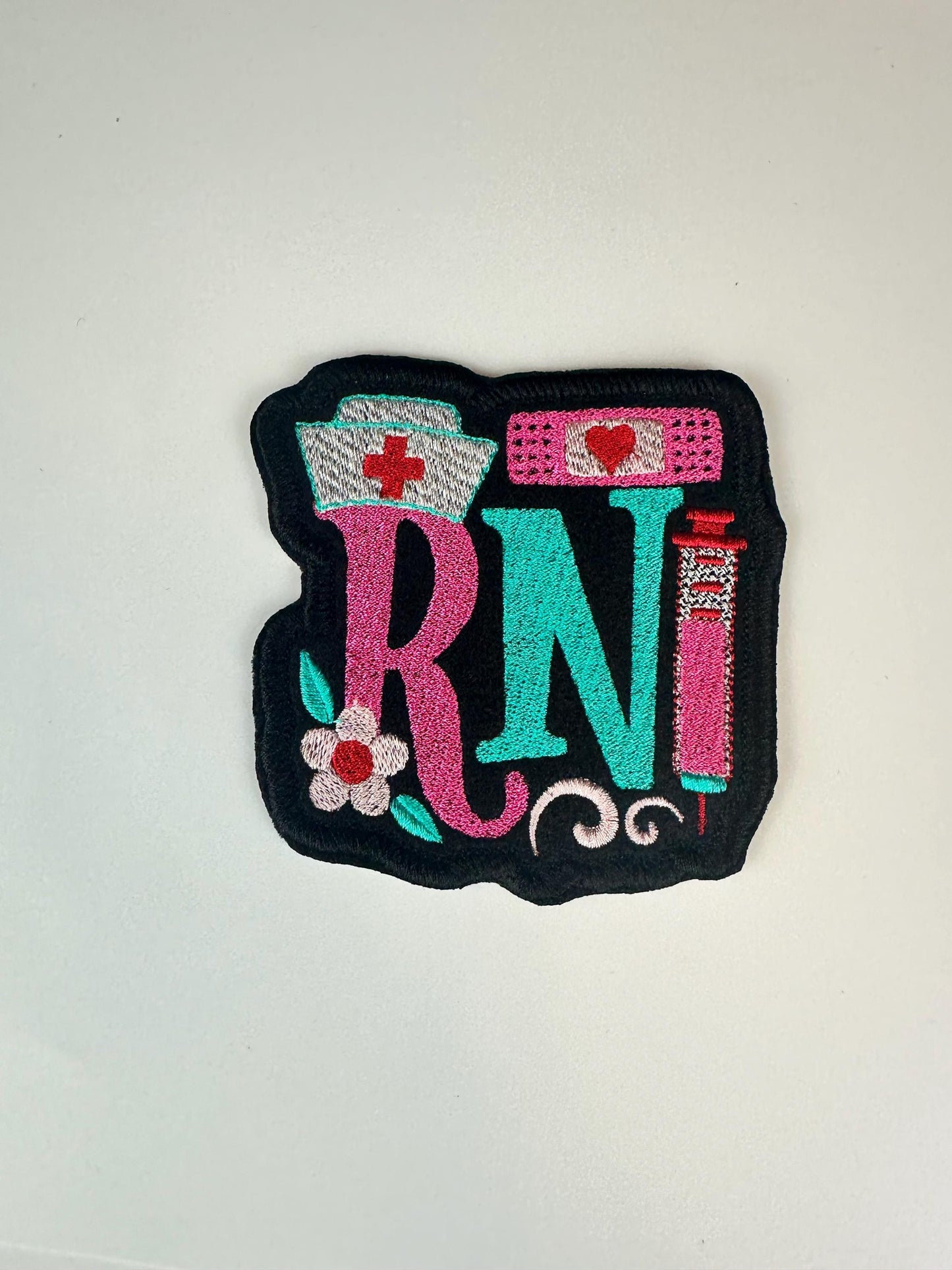Embroidered RN Patch, Nurse Patch with Medical Tools, Band-aid & Needle, Sew On with Iron-On Adhesive for Placement