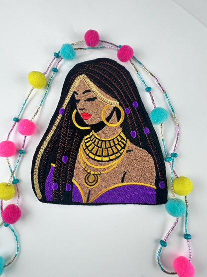 African Queen Embroidery Patch: Ethnic Beauty with Braids-Cultural style 10.33