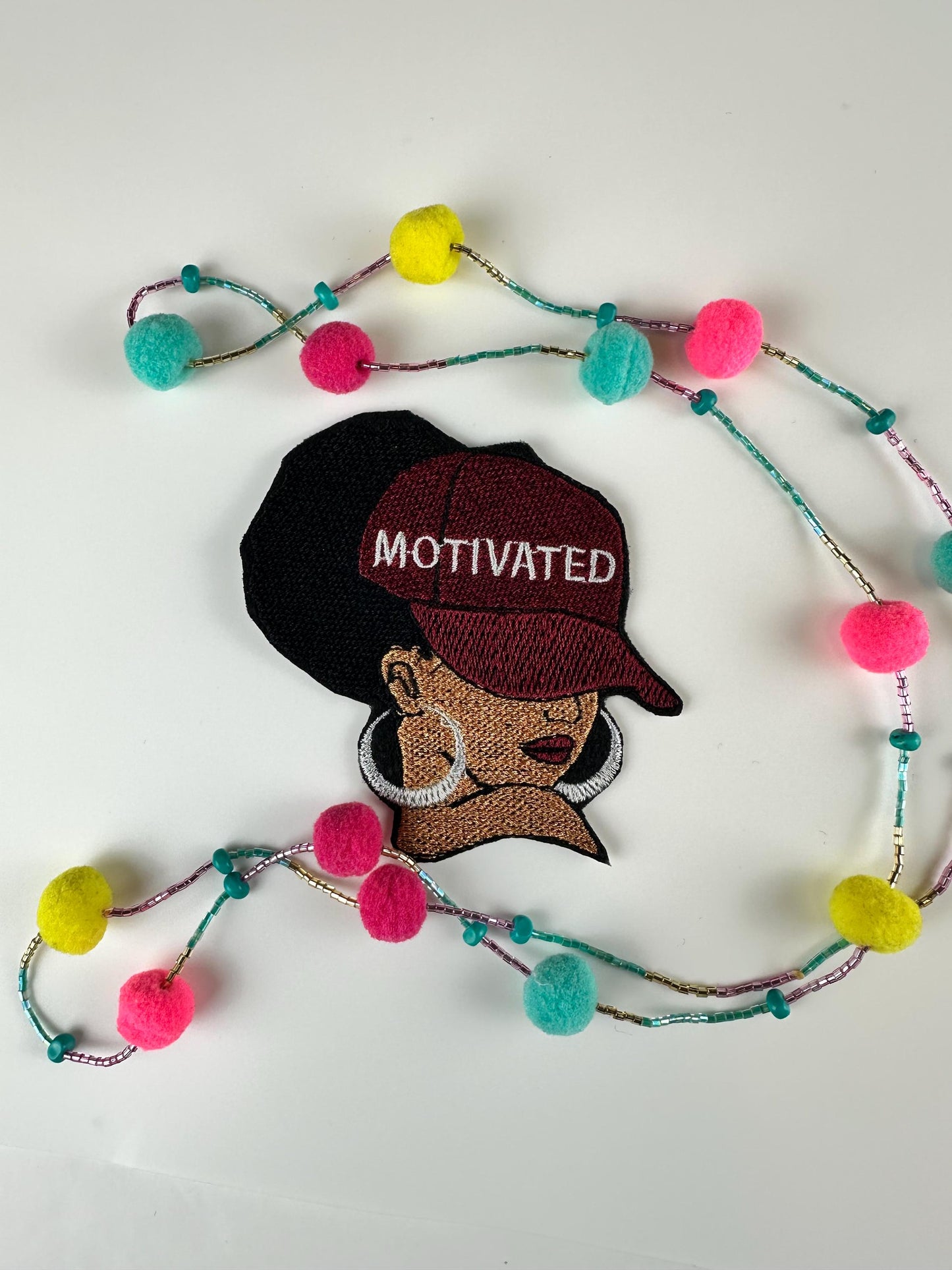 Motivated African American Woman Patch-Burgundy hat embroidery. 3D Black woman patch  9.97