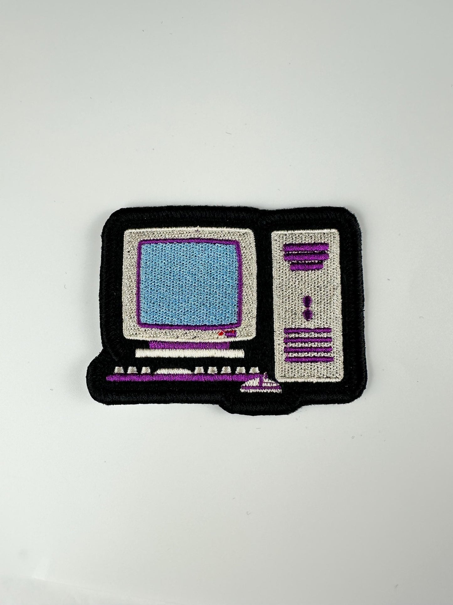 Retro Computer Embroidery Patch: Vintage PC Keyboard & Tower