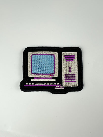 Retro Computer Embroidery Patch: Vintage PC Keyboard & Tower