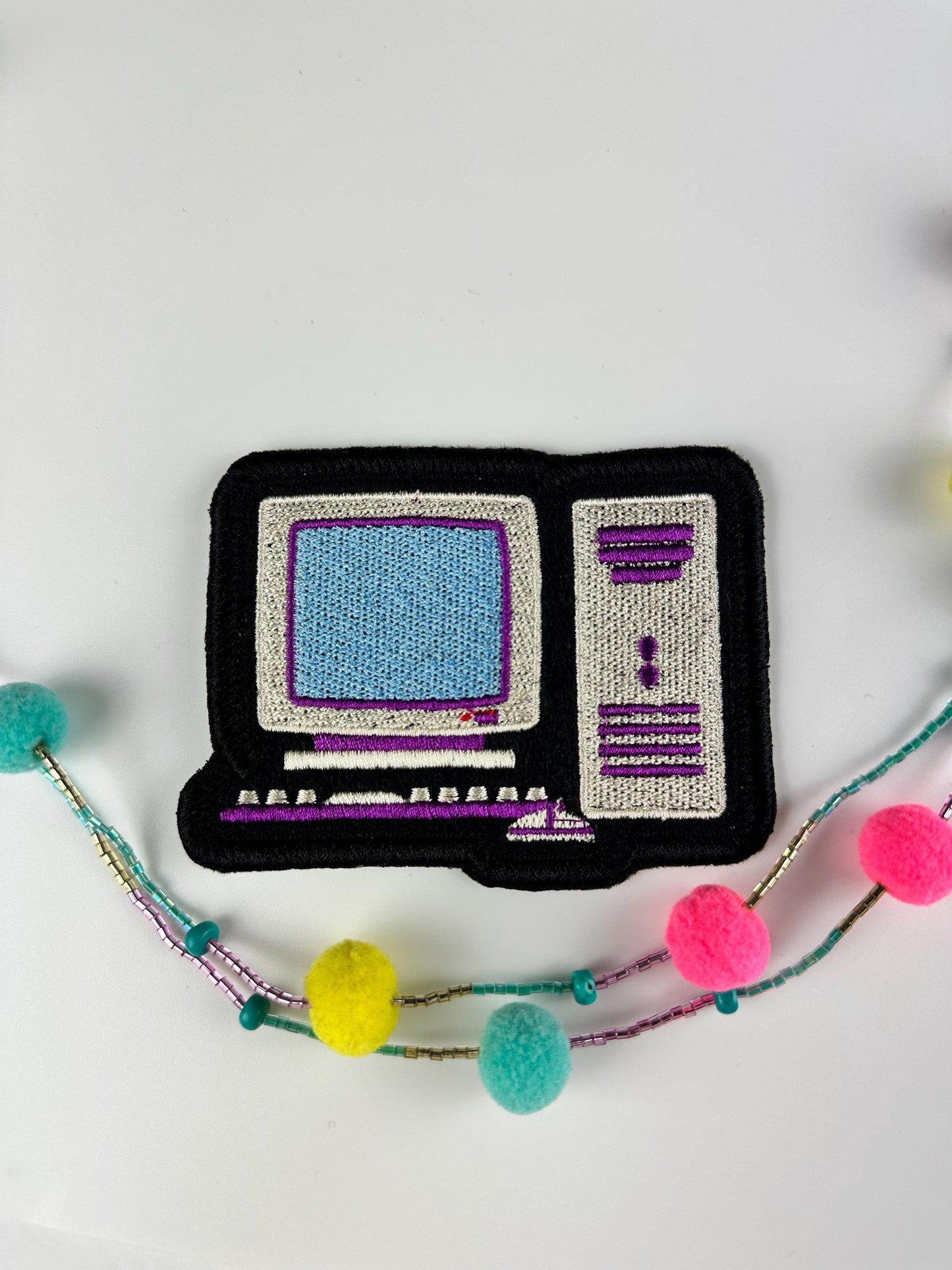 Retro Computer Embroidery Patch: Vintage PC Keyboard & Tower