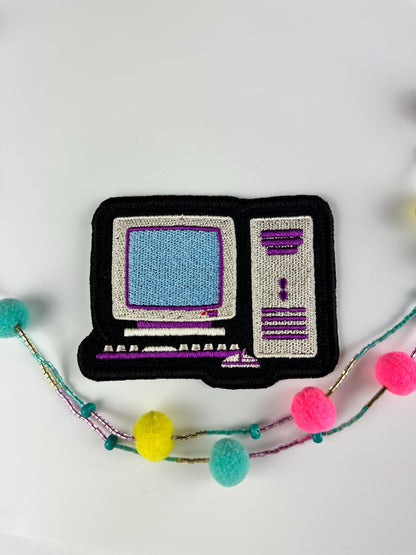 Retro Computer Embroidery Patch: Vintage PC Keyboard & Tower