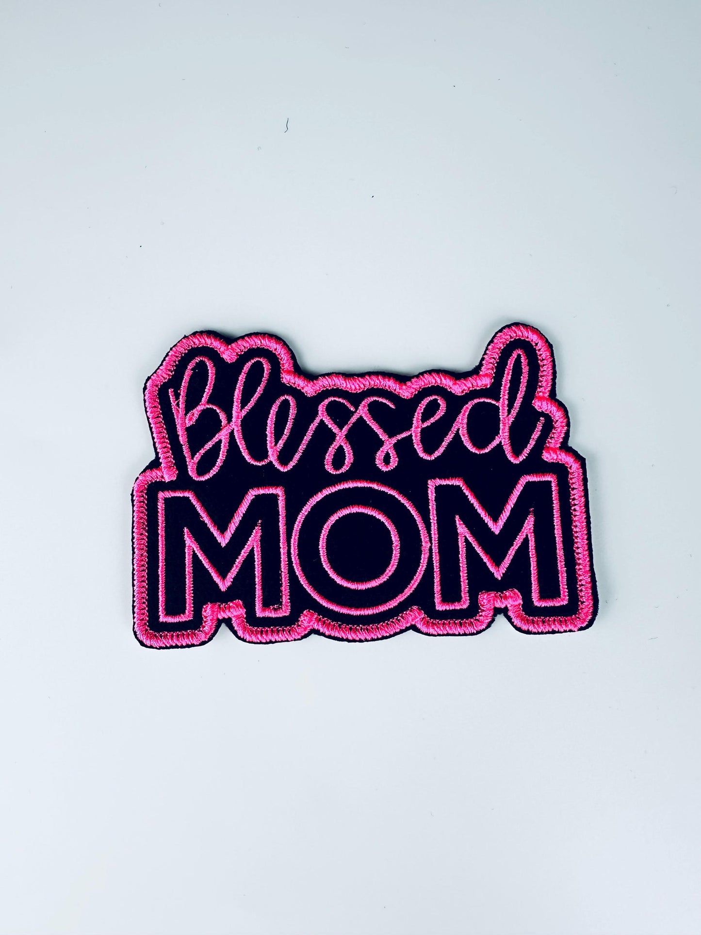 Blessed Mom Embroidery Patch, Pink or Glitter Red Sew On Applique with Adhesive, Christian Mom Patch for Jackets, Bags & Bible Covers