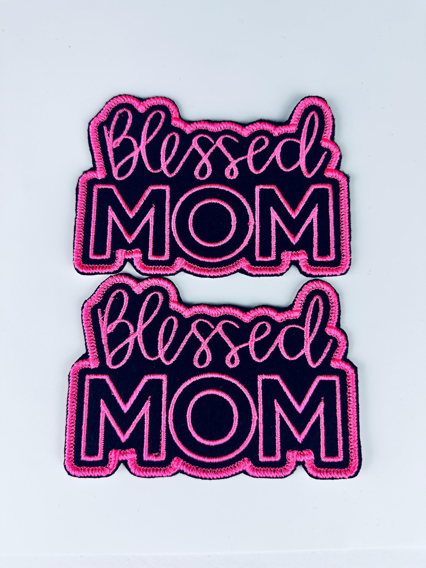 Blessed Mom Embroidery Patch, Pink or Glitter Red Sew On Applique with Adhesive, Christian Mom Patch for Jackets, Bags & Bible Covers