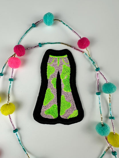 Retro 70s Bell Bottom Pants Embroidery Patch: blue, red green Hippie Disco Style