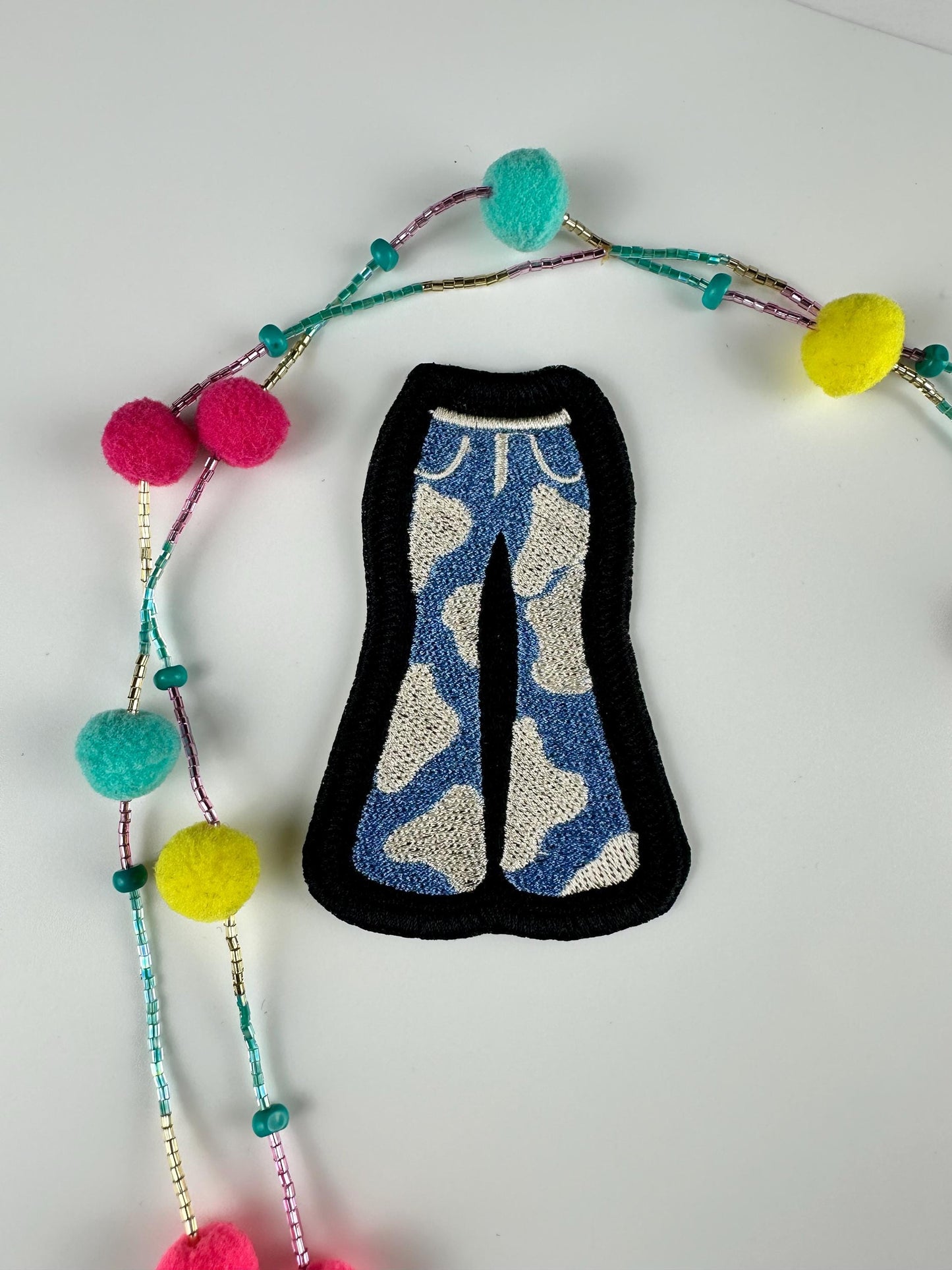Retro 70s Bell Bottom Pants Embroidery Patch: blue, red green Hippie Disco Style