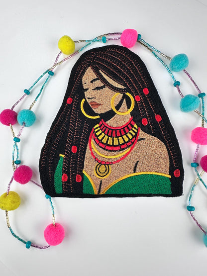 African Queen Embroidery Patch: Ethnic Beauty with Braids