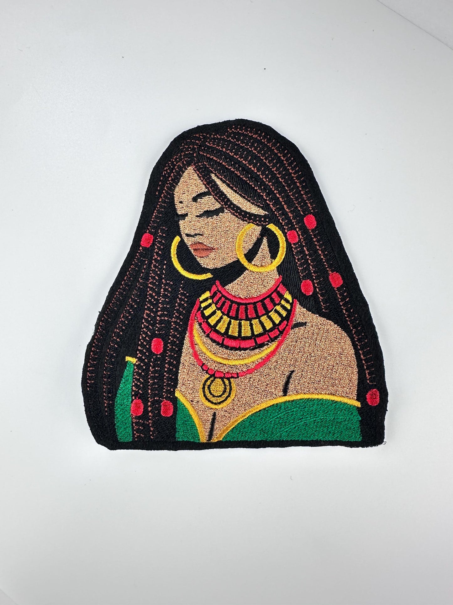 African Queen Embroidery Patch: Ethnic Beauty with Braids