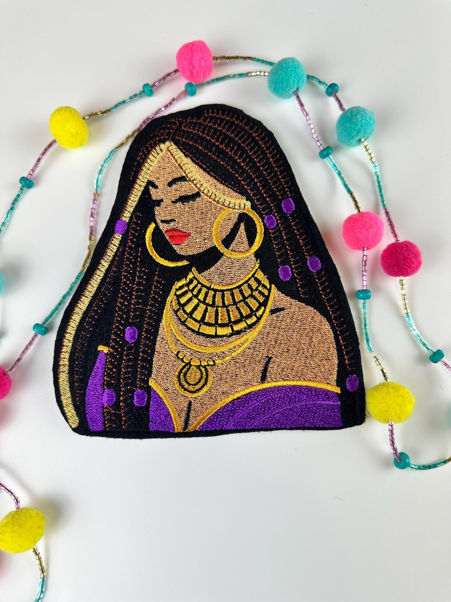 African Queen Embroidery Patch: Ethnic Beauty with Braids-Cultural style 10.33