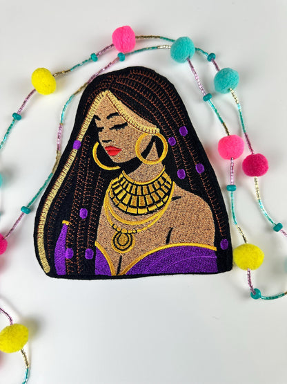 African Queen Embroidery Patch: Ethnic Beauty with Braids-Cultural style 10.33