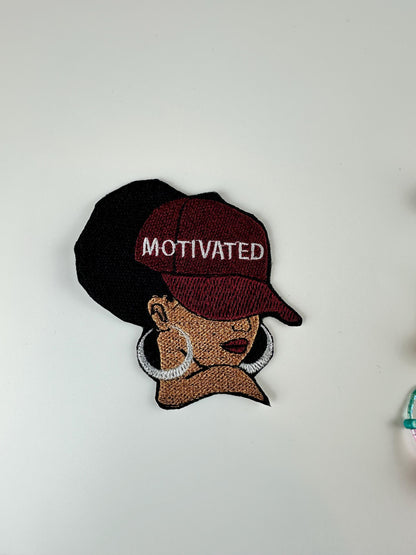 Motivated African American Woman Patch-Burgundy hat embroidery. 3D Black woman patch  9.97