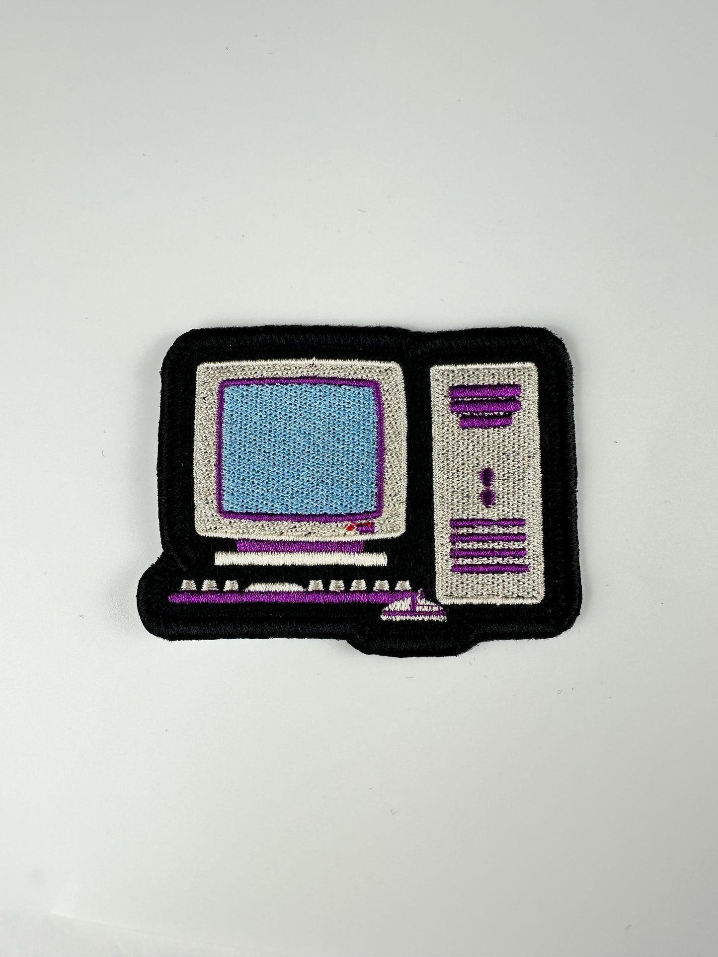 Retro Computer Embroidery Patch: Vintage PC Keyboard & Tower