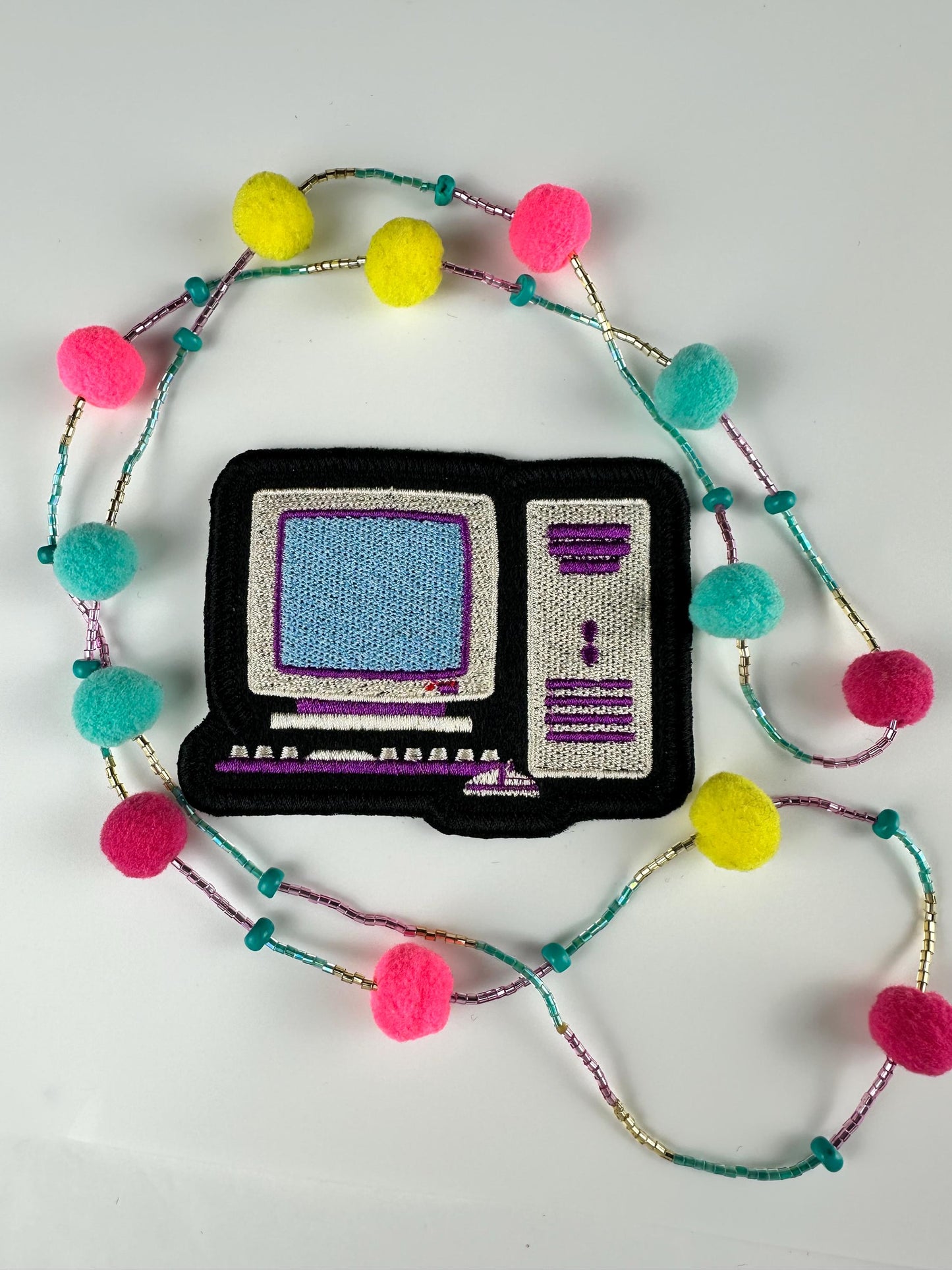 Retro Computer Embroidery Patch: Vintage PC Keyboard & Tower