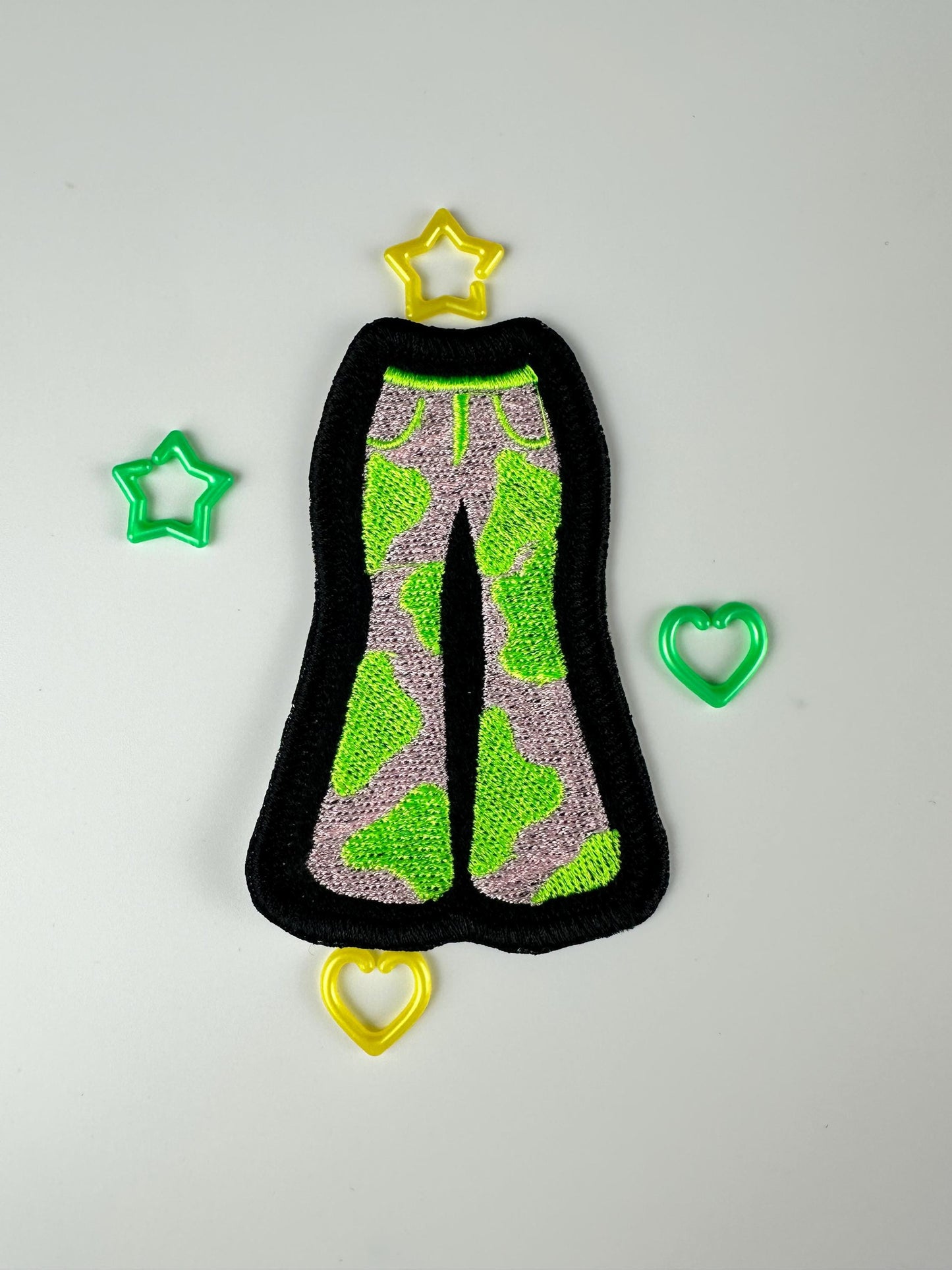 Retro 70s Bell Bottom Pants Embroidery Patch: blue, red green Hippie Disco Style