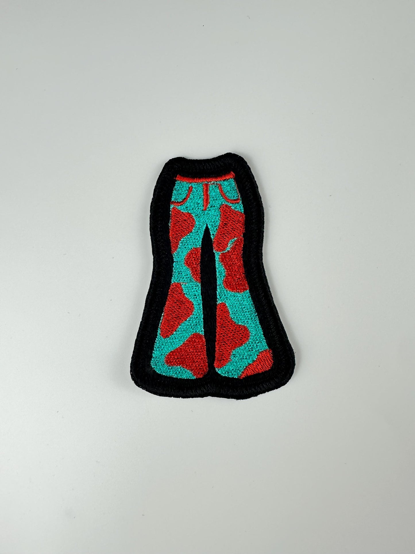 Retro 70s Bell Bottom Pants Embroidery Patch: blue, red green Hippie Disco Style