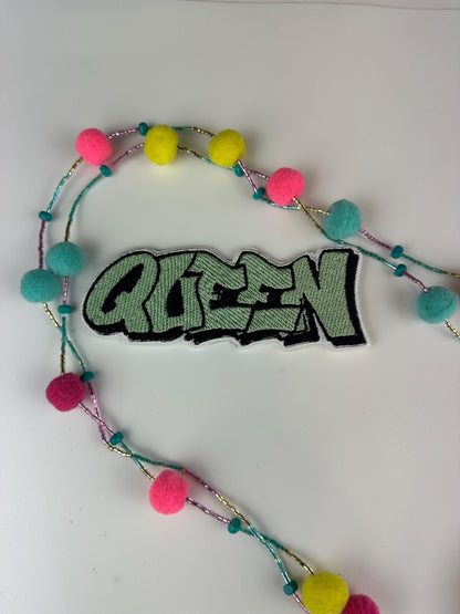 Queen Embroidery Patch-LARGE 4 3/4" Patch-Colorful patches. hot pink, sage green, olive, peach, gold, light blue