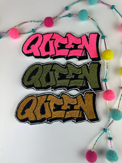 Queen Embroidery Patch-LARGE 4 3/4" Patch-Colorful patches. hot pink, sage green, olive, peach, gold, light blue