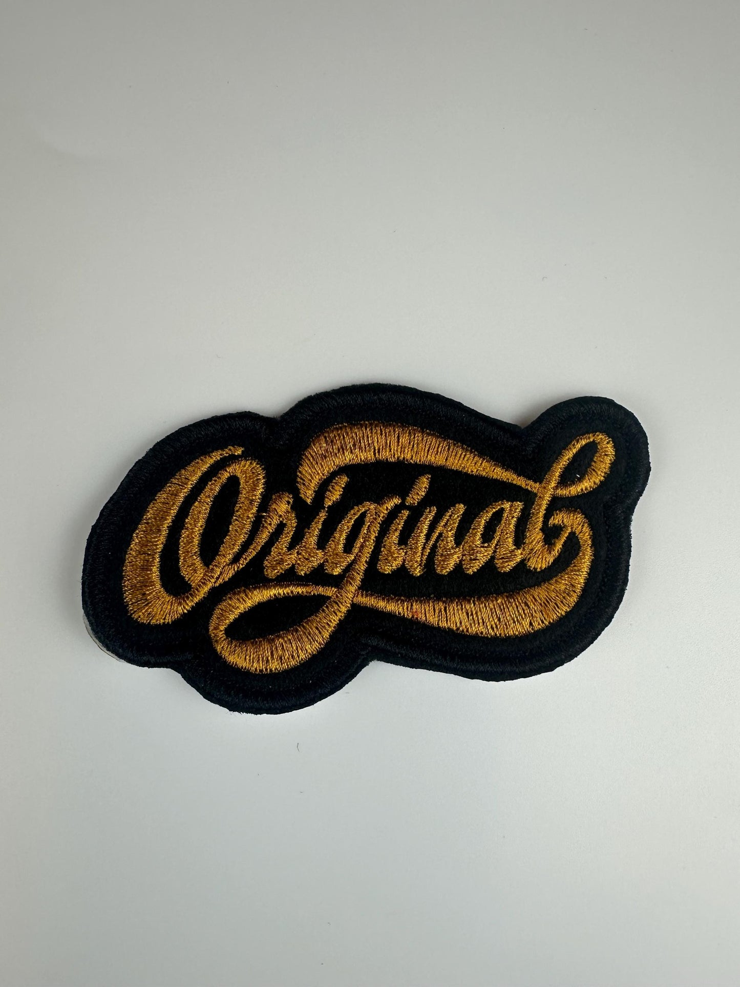 Original Embroidery Patch, Red Gold or Light Blue Design, Black Satin Border Patch, Sew On with Iron-On Adhesive for Placement