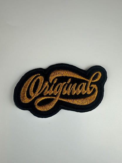 Original Embroidery Patch, Red Gold or Light Blue Design, Black Satin Border Patch, Sew On with Iron-On Adhesive for Placement