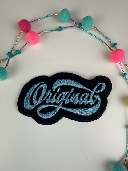Original Embroidery Patch | Red, Gold & Light Blue Design | Black Satin Border |