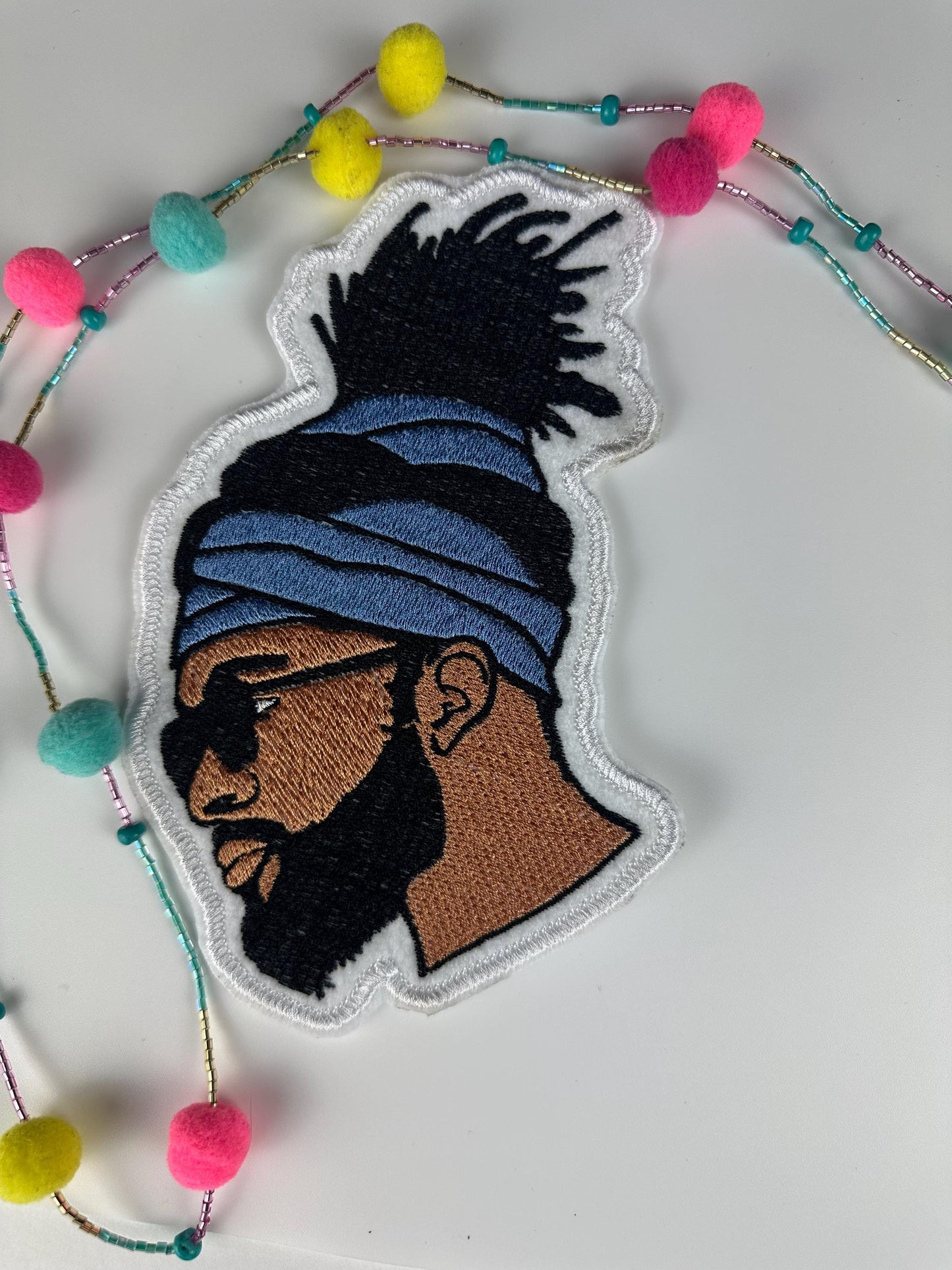 Black Man With Dreads Embroidery Patch | Bearded Man With Shades | Head Wrap Patch | Afro Style Sew On Patch | Cultural Gift