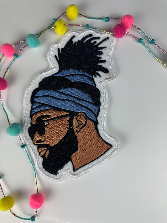 Black Man With Dreads Embroidery Patch | Bearded Man With Shades | Head Wrap Patch | Afro Style Sew On Patch | Cultural Gift