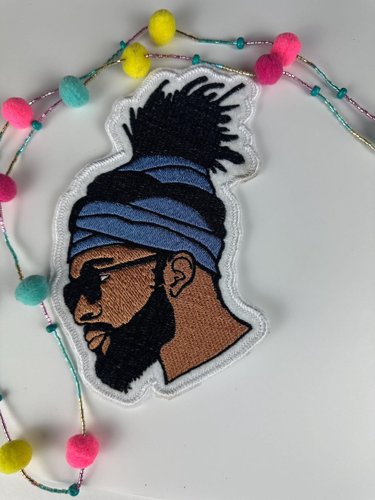Black Man With Dreads Embroidery Patch | Bearded Man With Shades | Head Wrap Patch | Afro Style Sew On Patch | Cultural Gift