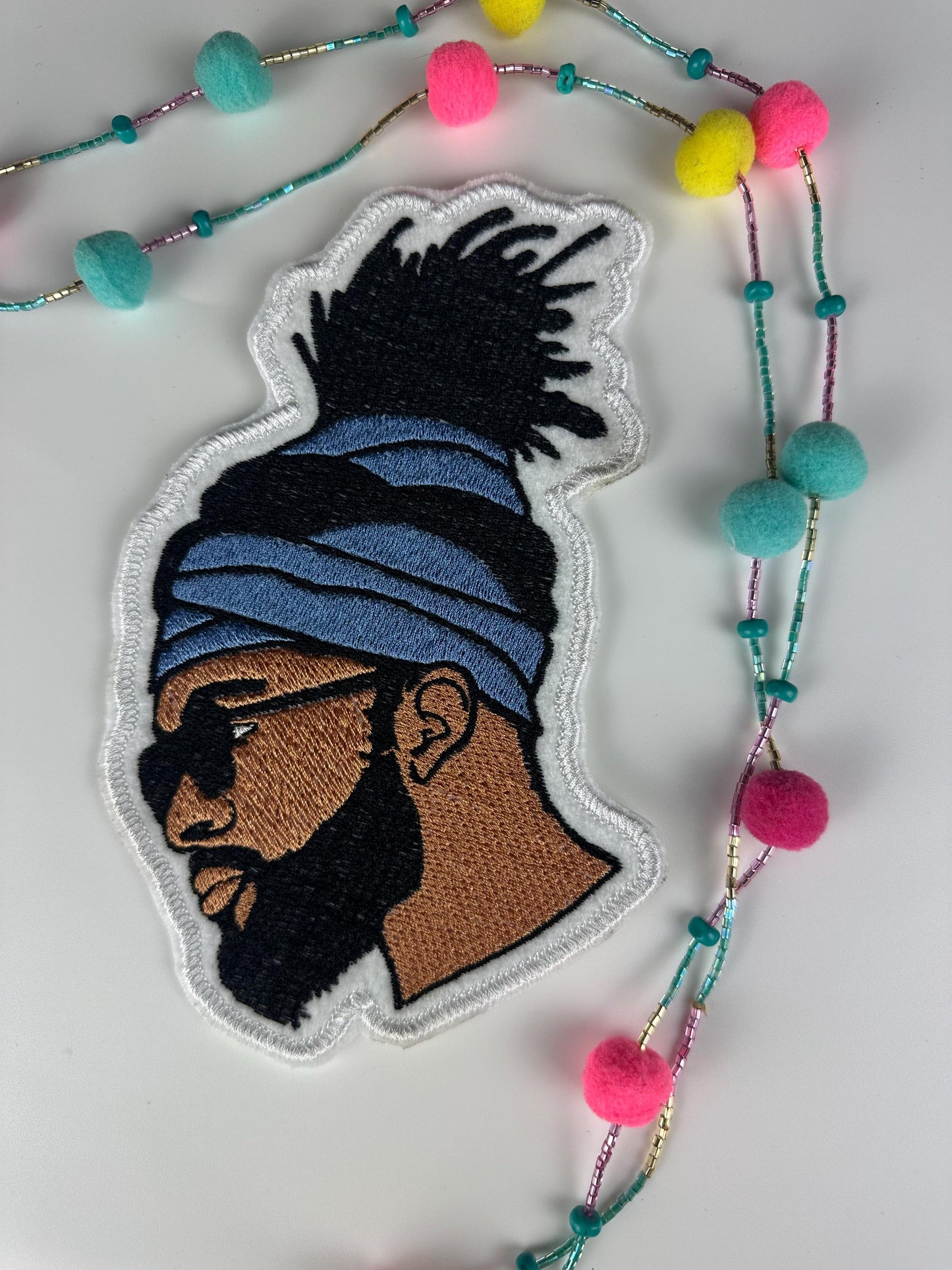 Black Man With Dreads Embroidery Patch | Bearded Man With Shades | Head Wrap Patch | Afro Style Sew On Patch | Cultural Gift