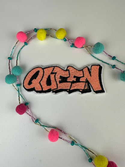 Queen Embroidery Patch-LARGE 4 3/4" Patch-Colorful patches. hot pink, sage green, olive, peach, gold, light blue