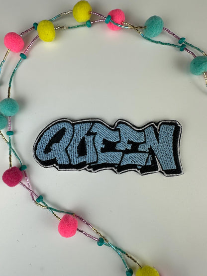 Queen Embroidery Patch-LARGE 4 3/4" Patch-Colorful patches. hot pink, sage green, olive, peach, gold, light blue