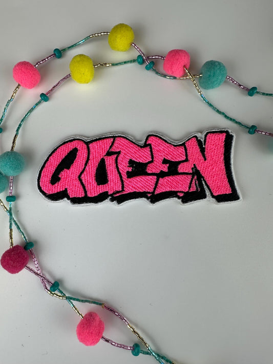 Queen Embroidery Patch LARGE 4 3/4", Colorful Patch in Hot Pink, Sage Green, Olive, Peach, Gold or Light Blue, Sew-On with Iron-On Placement