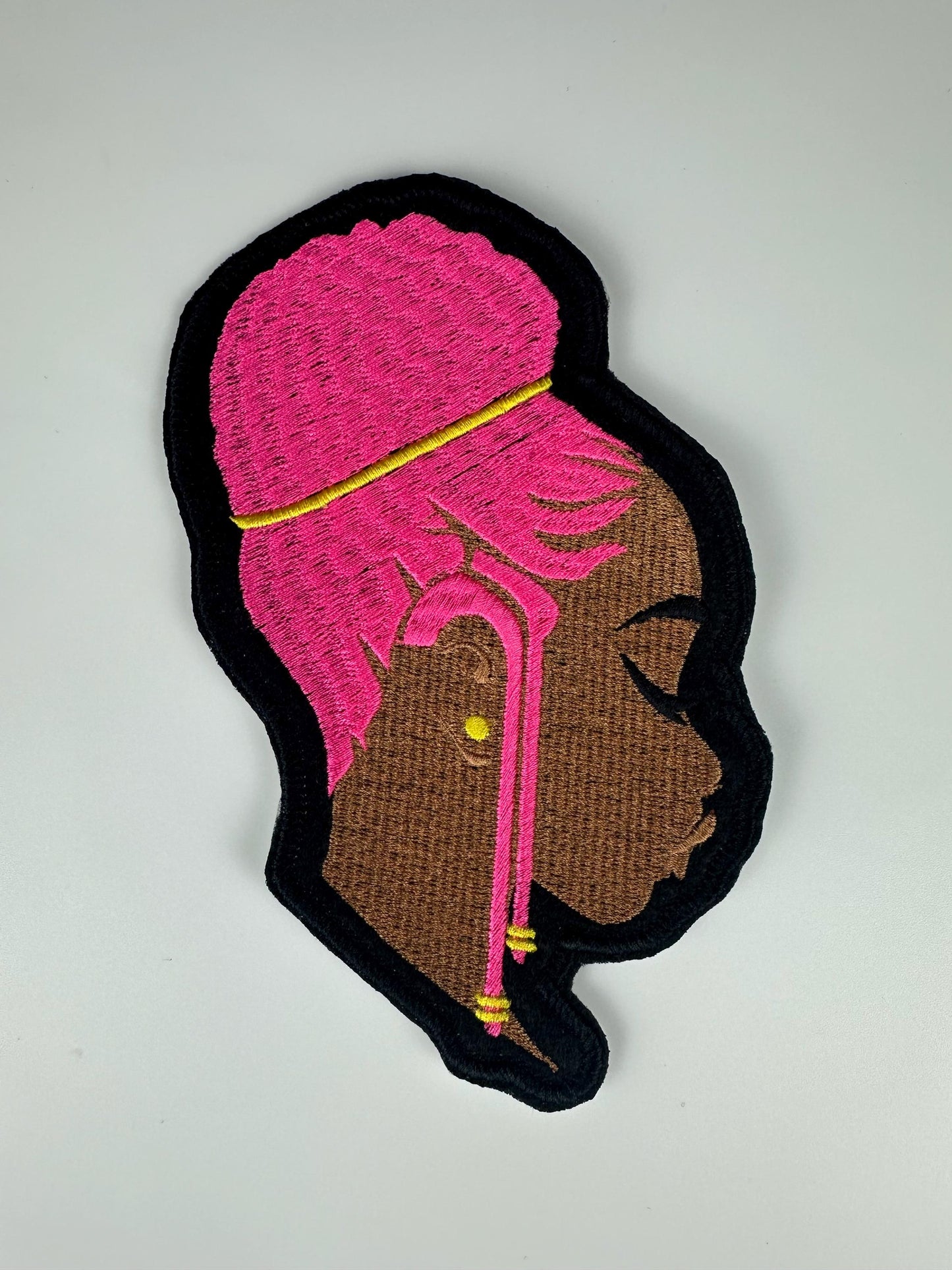 Braided Beauty Patch – Black Woman Embroidery Patch with Braids Updo, Royal Blue & Hot Pink Hair, Afrocentric Sew on Patch