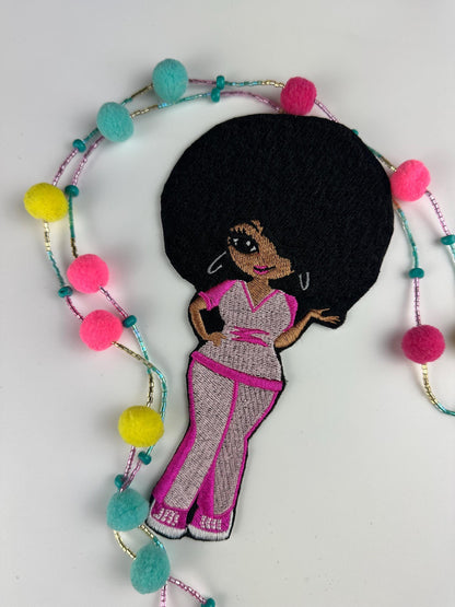 Black Nurse Embroidery Patch with Large Afro, Pink Uniform Sew-On Patch with Iron on adhesive,  LVN Black Woman Patch for Jackets & Bags