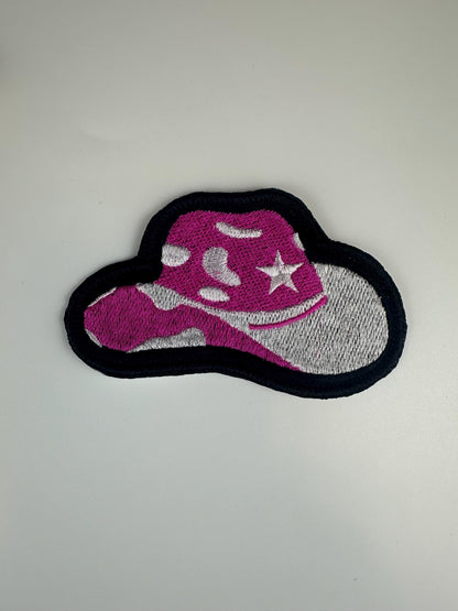 Cowgirl Boot & Hat Embroidery Patch Set 0f "2" Pink and White Western Patches with Black Border–Cowgirl Outfit Decor.